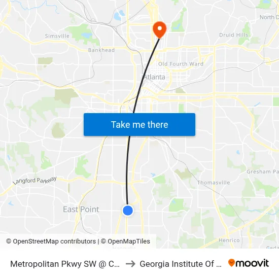 Metropolitan Pkwy SW @ Cleveland Ave S to Georgia Institute Of Technology map