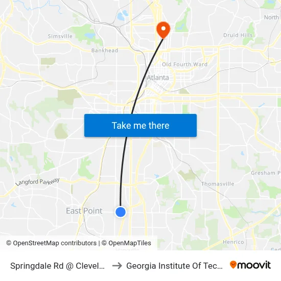 Springdale Rd @ Cleveland Ave to Georgia Institute Of Technology map