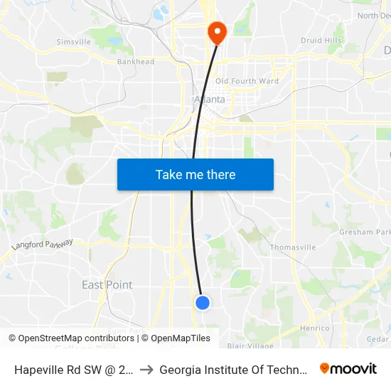 Hapeville Rd SW @ 2909 to Georgia Institute Of Technology map