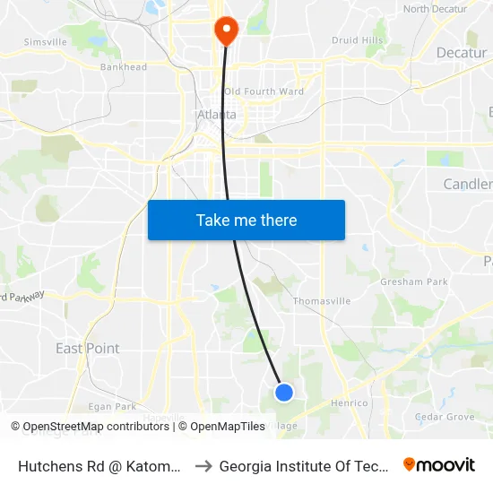 Hutchens Rd @ Katomarick Dr to Georgia Institute Of Technology map