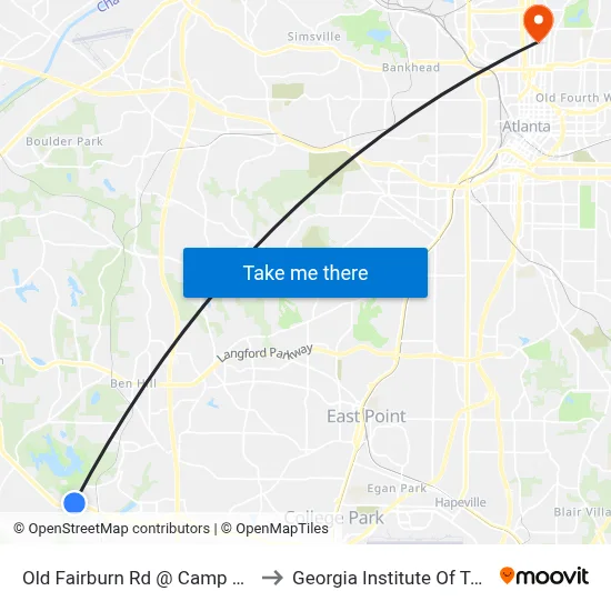 Old Fairburn Rd @ Camp Creek Pkwy to Georgia Institute Of Technology map