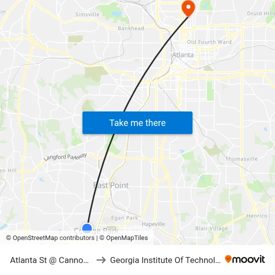 Atlanta St @ Cannon Ct to Georgia Institute Of Technology map