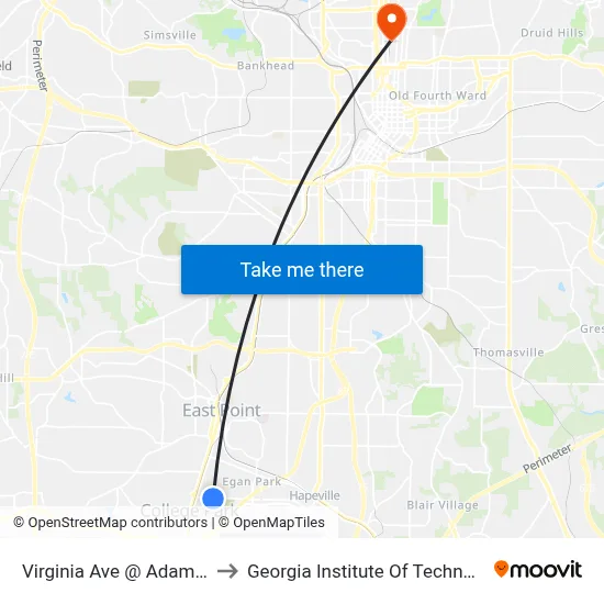 Virginia Ave @ Adams St to Georgia Institute Of Technology map