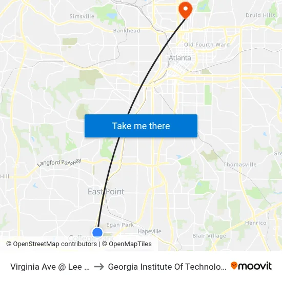 Virginia Ave @ Lee St to Georgia Institute Of Technology map