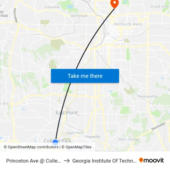 Princeton Ave @ College St to Georgia Institute Of Technology map