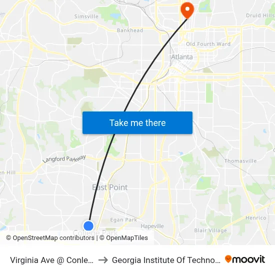Virginia Ave @ Conley St to Georgia Institute Of Technology map