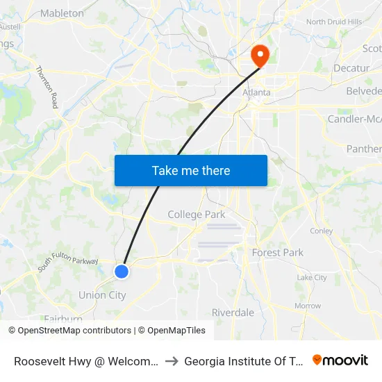 Roosevelt Hwy @ Welcome All Rd SW to Georgia Institute Of Technology map