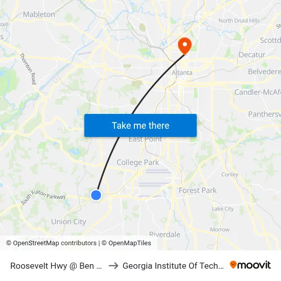 Roosevelt Hwy @ Ben Hill Rd to Georgia Institute Of Technology map
