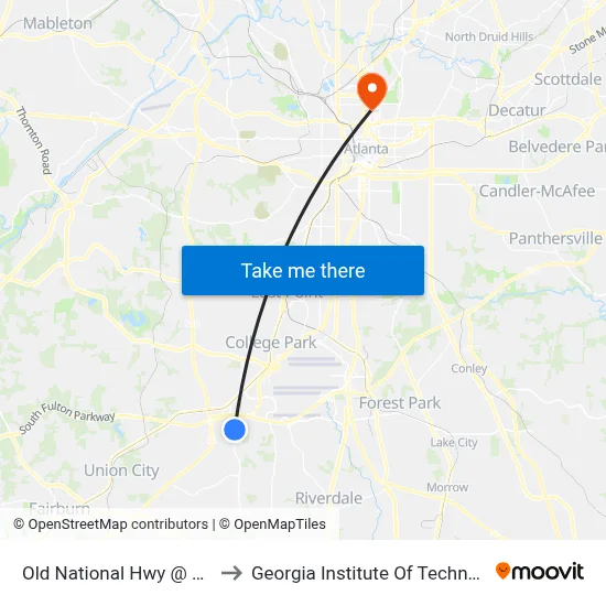 Old National Hwy @ 5234 to Georgia Institute Of Technology map