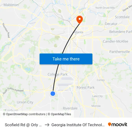 Scofield Rd @ Orly Ter to Georgia Institute Of Technology map