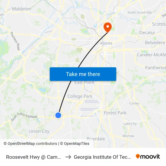 Roosevelt Hwy @ Campbell Dr to Georgia Institute Of Technology map