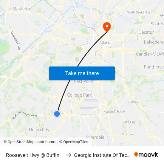 Roosevelt Hwy @ Buffington Rd to Georgia Institute Of Technology map