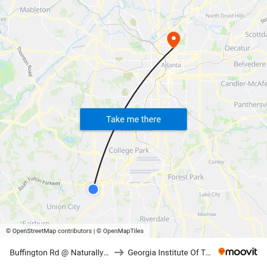 Buffington Rd @ Naturally Fresh Blvd to Georgia Institute Of Technology map