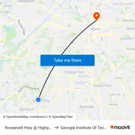 Roosevelt Hwy @ Highpoint Rd to Georgia Institute Of Technology map