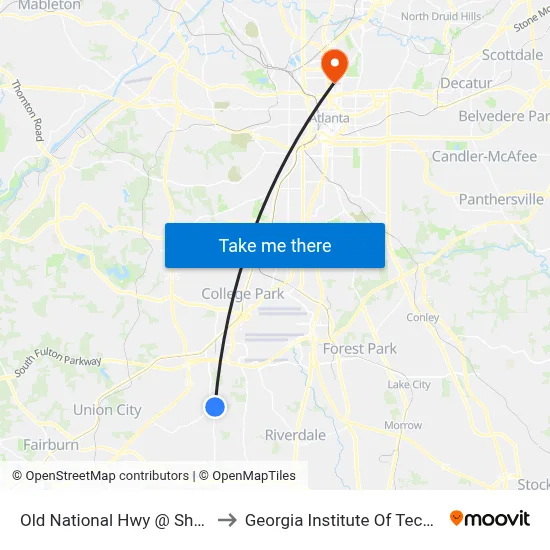 Old National Hwy @ Sheriff Rd to Georgia Institute Of Technology map