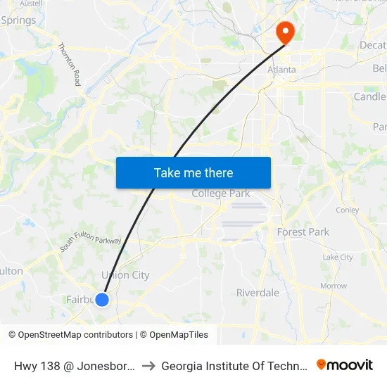 Hwy 138 @ Jonesboro Rd to Georgia Institute Of Technology map