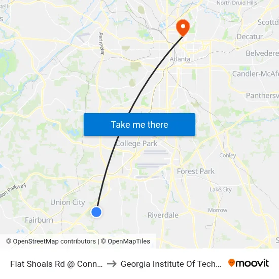 Flat Shoals Rd @ Connell Rd to Georgia Institute Of Technology map