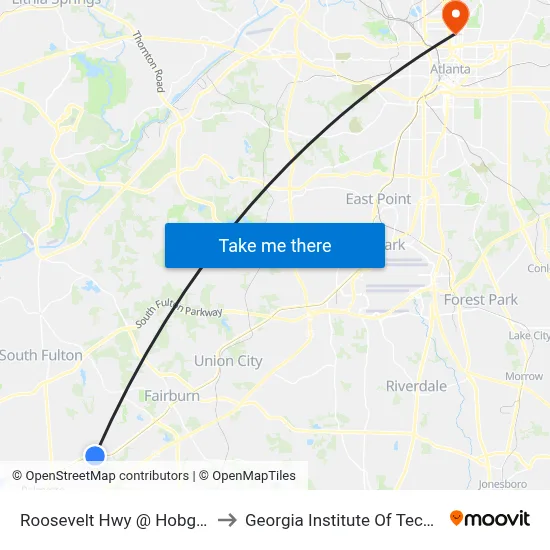 Roosevelt Hwy @ Hobgood Rd to Georgia Institute Of Technology map