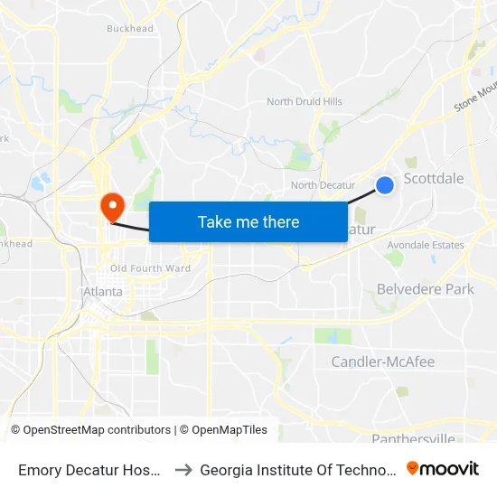 Emory Decatur Hospital to Georgia Institute Of Technology map