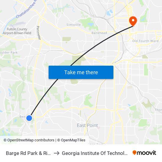 Barge Rd Park & Ride to Georgia Institute Of Technology map