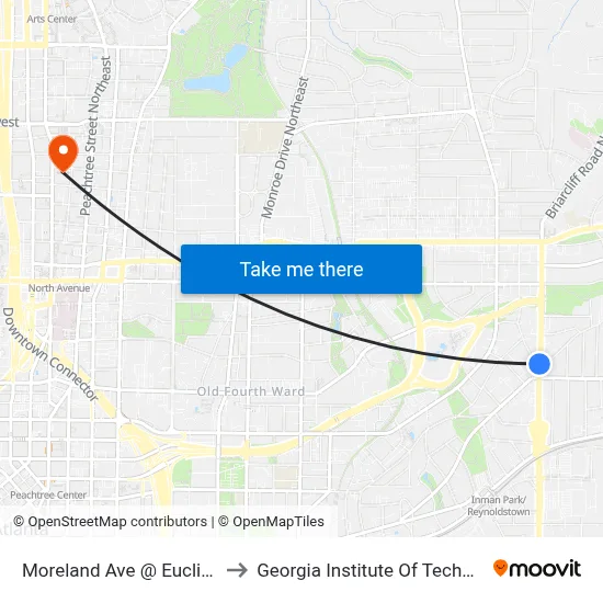 Moreland Ave @ Euclid Ave to Georgia Institute Of Technology map