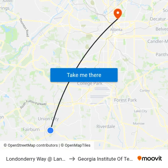 Londonderry Way @ Lancaster Ln to Georgia Institute Of Technology map