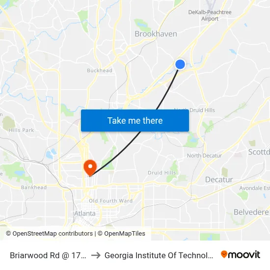 Briarwood Rd @ 1750 to Georgia Institute Of Technology map