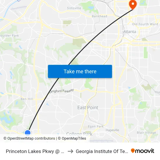 Princeton Lakes Pkwy @ Car Mia Dr to Georgia Institute Of Technology map