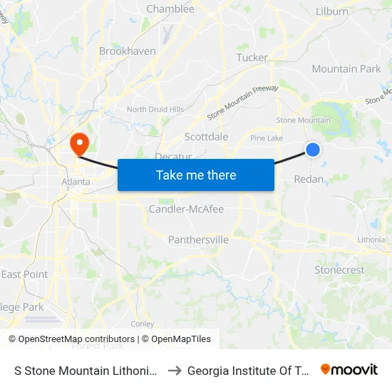 S Stone Mountain Lithonia Rd @ 490 to Georgia Institute Of Technology map