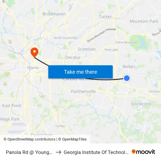 Panola Rd @ Young Rd to Georgia Institute Of Technology map