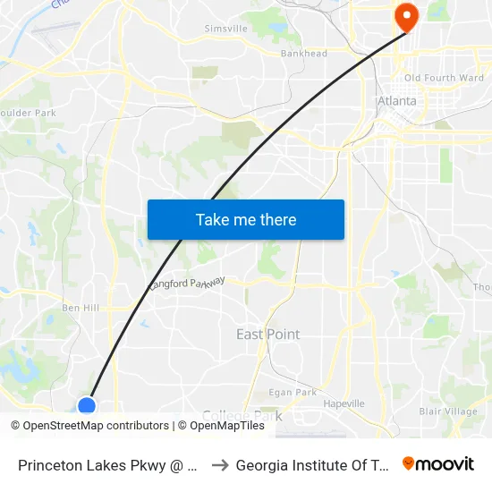 Princeton Lakes Pkwy @ Redwine Rd to Georgia Institute Of Technology map