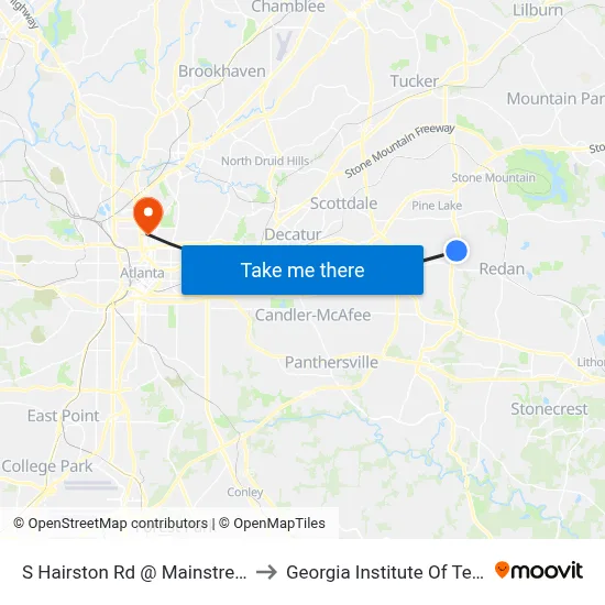 S Hairston Rd @ Mainstreet Park Dr to Georgia Institute Of Technology map