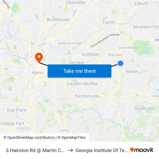 S Hairston Rd @ Martin Crossing Rd to Georgia Institute Of Technology map