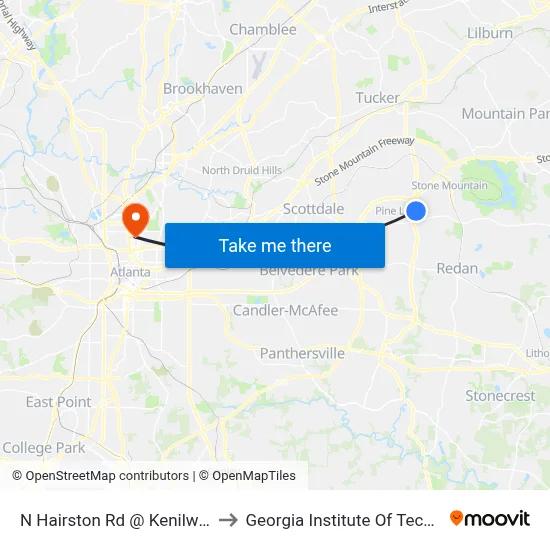 N Hairston Rd @ Kenilworth Dr to Georgia Institute Of Technology map