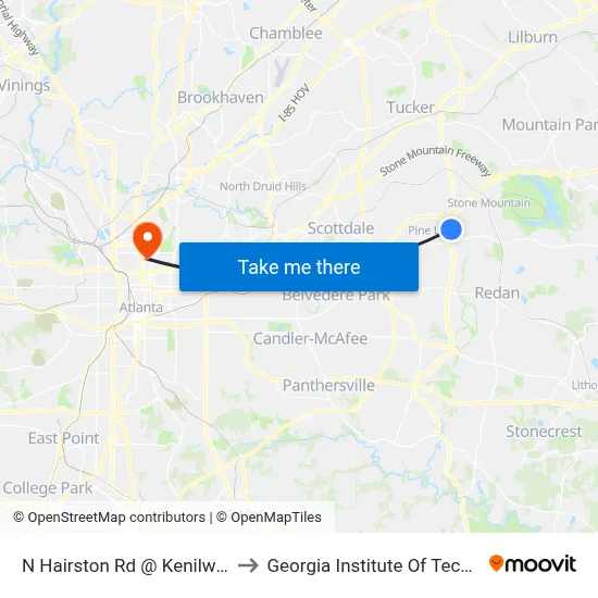 N Hairston Rd @ Kenilworth Dr to Georgia Institute Of Technology map