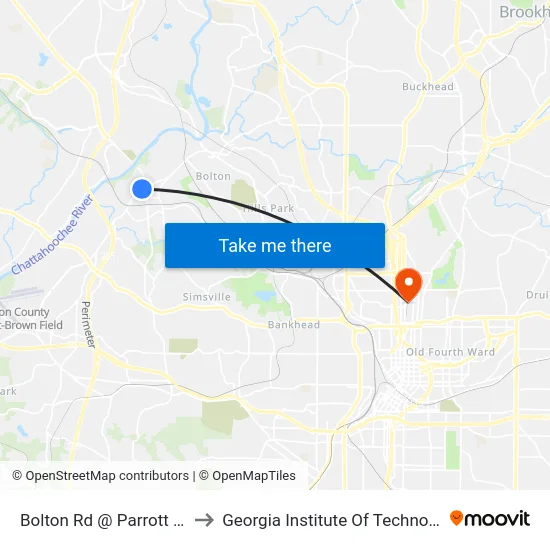 Bolton Rd @ Parrott Ave to Georgia Institute Of Technology map