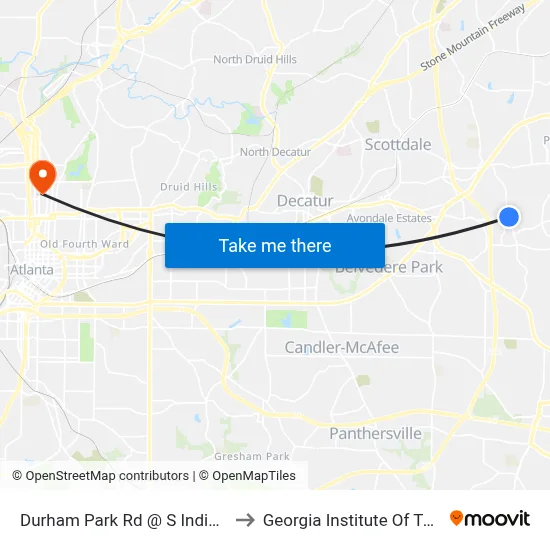 Durham Park Rd @ S Indian Creek Dr to Georgia Institute Of Technology map