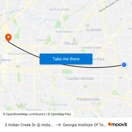 S Indian Creek Dr @ Indian Creek Cir to Georgia Institute Of Technology map
