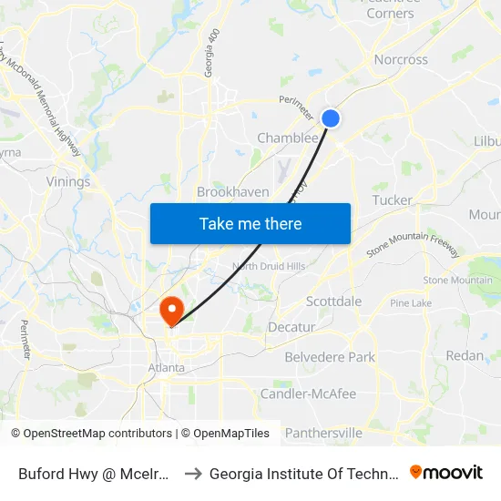 Buford Hwy @ Mcelroy Rd to Georgia Institute Of Technology map