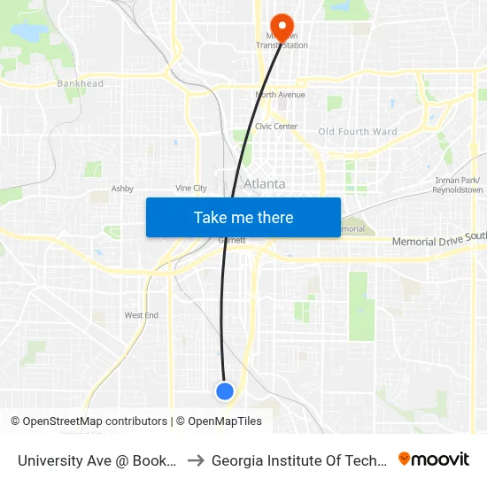 University Ave @ Booker Ave to Georgia Institute Of Technology map