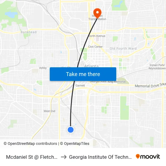Mcdaniel St @ Fletcher St to Georgia Institute Of Technology map
