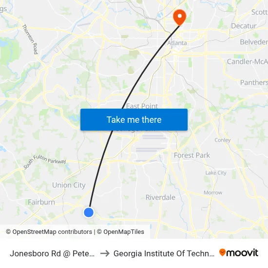 Jonesboro Rd @ Peters Rd to Georgia Institute Of Technology map