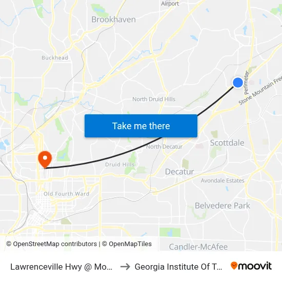 Lawrenceville Hwy @ Montreal Rd W to Georgia Institute Of Technology map