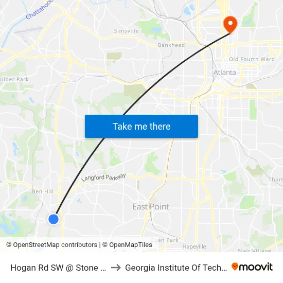 Hogan Rd SW @ Stone Rd SW to Georgia Institute Of Technology map
