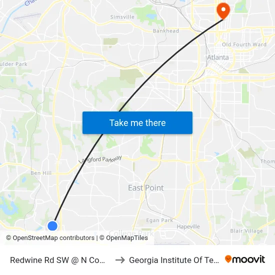 Redwine Rd SW @ N Commerce Dr to Georgia Institute Of Technology map