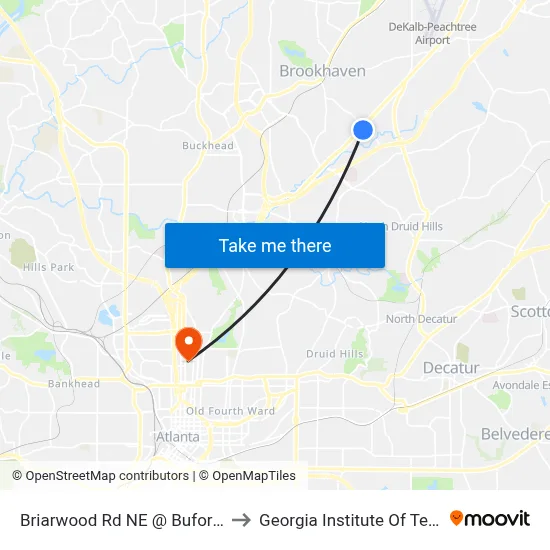 Briarwood Rd NE @ Buford Hwy NE to Georgia Institute Of Technology map