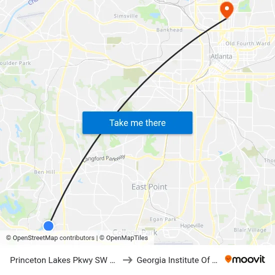 Princeton Lakes Pkwy SW @ Redwine Rd to Georgia Institute Of Technology map