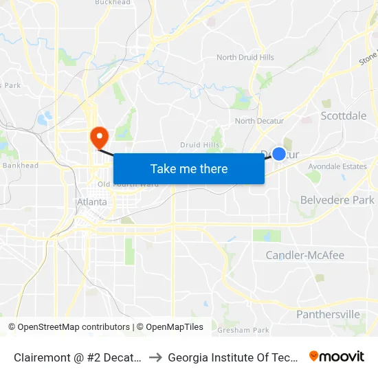 Clairemont @ #2 Decatur Bldg to Georgia Institute Of Technology map