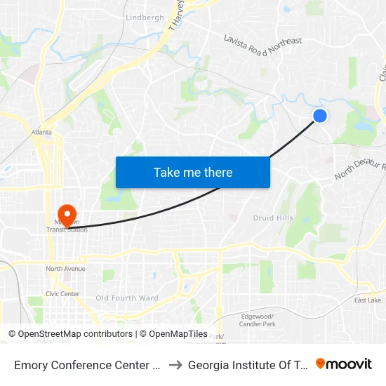 Emory Conference Center Hotel (Ecch) to Georgia Institute Of Technology map