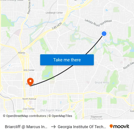 Briarcliff @ Marcus Institute to Georgia Institute Of Technology map